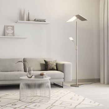 Lucande LED stojacia lampa Parthena, nikl, kov, 180 cm