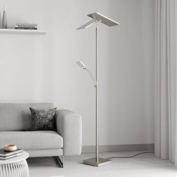 Lucande LED stojacia lampa Parthena, nikl, kov, 180 cm