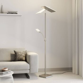 Lucande LED stojacia lampa Parthena, nikl, kov, 180 cm