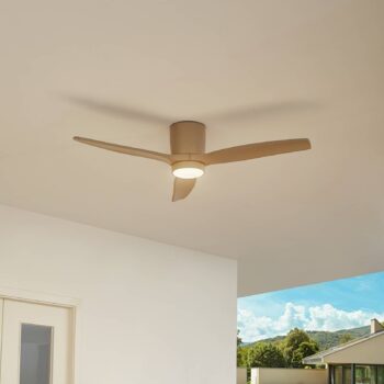 Lucande LED stropný ventilátor Sorin, béžový, DC, tichý, IP44