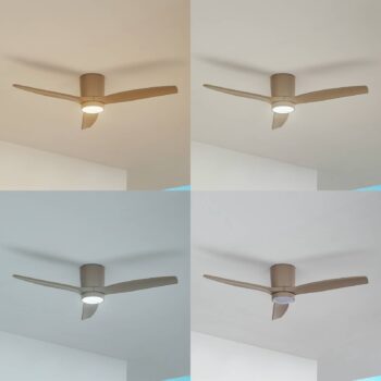 Lucande LED stropný ventilátor Sorin, béžový, DC, tichý, IP44