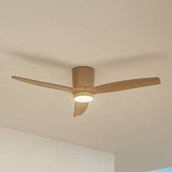 Lucande LED stropný ventilátor Sorin, béžový, DC, tichý, IP44