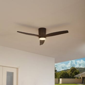 Lucande LED stropný ventilátor Sorin, čierny, DC, tichý, IP44