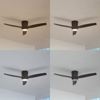 Lucande LED stropný ventilátor Sorin, čierny, DC, tichý, IP44