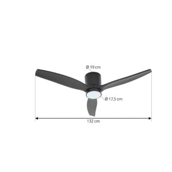 Lucande LED stropný ventilátor Sorin, čierny, DC, tichý, IP44