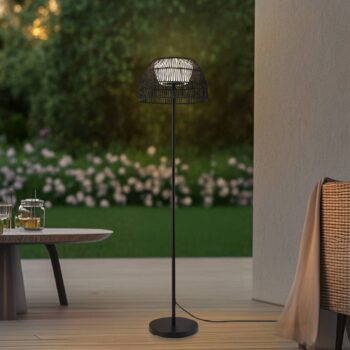 Lucande LED vonkajšia stojacia lampa Heribio, čierna, železo, 153 cm