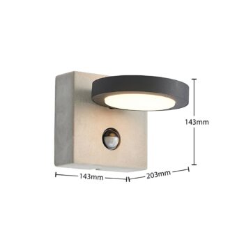 Lucande LED vonkajšie nástenné svietidlo Belna, betón, senzor, IP54