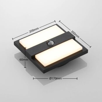 Lucande LED vonkajšie nástenné svietidlo Gylfi, 20 cm, čierne, senzor