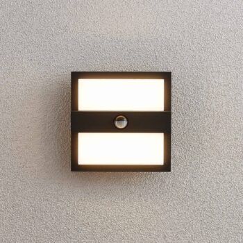 Lucande LED vonkajšie nástenné svietidlo Gylfi, 20 cm, čierne, senzor