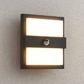 Lucande LED vonkajšie nástenné svietidlo Gylfi, 20 cm, čierne, senzor