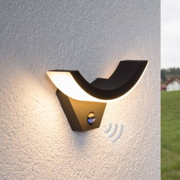 Lucande LED vonkajšie nástenné svietidlo Half, senzor, antracit, IP54