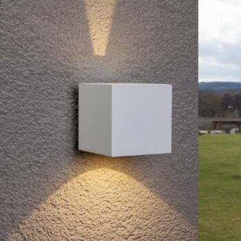 Lucande LED vonkajšie nástenné svietidlo Jarno, biele, kov, 9 cm