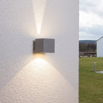 Lucande LED vonkajšie nástenné svietidlo Jarno, strieborná farba, kov, 9 cm