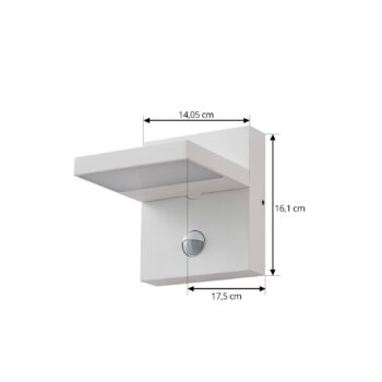 Lucande LED vonkajšie nástenné svietidlo Silvan, biele, senzor, IP54, 16cm