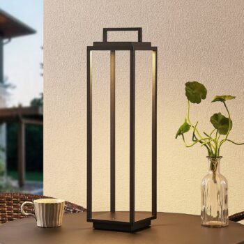 Lucande LED vonkajšie svetlo Elaja, čierne, nabíjateľná batéria, USB,