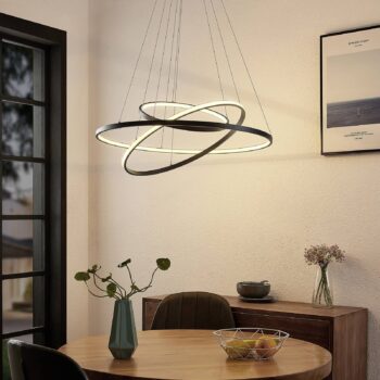 Lucande LED závesné svetlo Ezana, čierna farba, kov, Ø 80 cm
