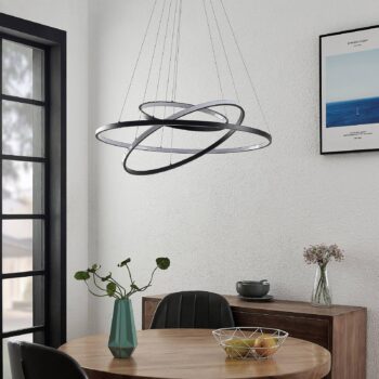 Lucande LED závesné svetlo Ezana, čierna farba, kov, Ø 80 cm
