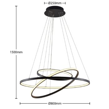 Lucande LED závesné svetlo Ezana, čierna farba, kov, Ø 80 cm