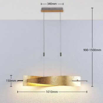 Lucande LED závesné svetlo Marija, 101 cm, zlatá farba, stmievateľné