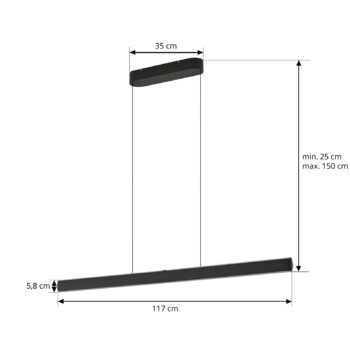 Lucande LED závesné svietidlo Arvon, čierna, 116 cm, stmievateľné, CCT