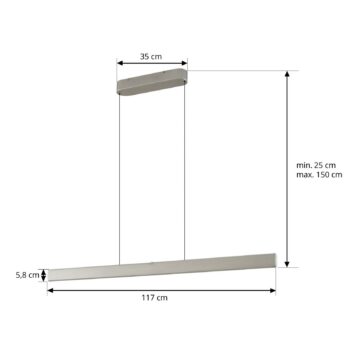 Lucande LED závesné svietidlo Arvon, hliníková farba, 116 cm, stmievateľné, CCT