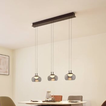 Lucande LED závesné svietidlo Dain, 3 svetlá, dymová sivá, sklo