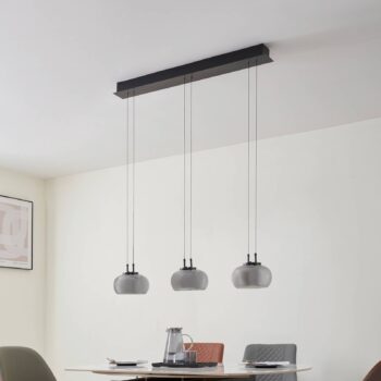 Lucande LED závesné svietidlo Dain, 3 svetlá, dymová sivá, sklo