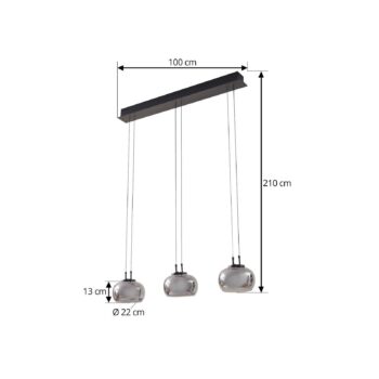 Lucande LED závesné svietidlo Dain, 3 svetlá, dymová sivá, sklo