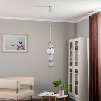 Lucande LED závesné svietidlo Fedra, sklo, sivá/biela, Ø 17 cm