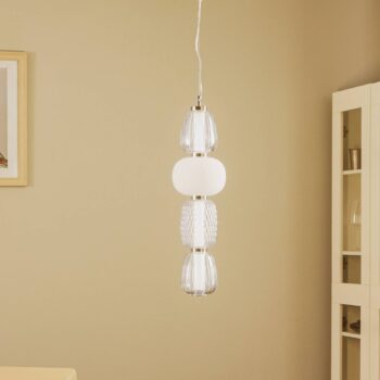 Lucande LED závesné svietidlo Fedra, sklo, sivá/biela, Ø 17 cm
