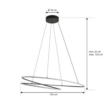 Lucande LED závesné svietidlo Gavril, 100 cm, čierne, stmievateľné