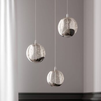 Lucande LED závesné svietidlo Hayley, Ø 25 cm, 3 svetlá, chróm, sklo