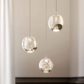 Lucande LED závesné svietidlo Hayley, Ø 25 cm, 3 svetlá, chróm, sklo