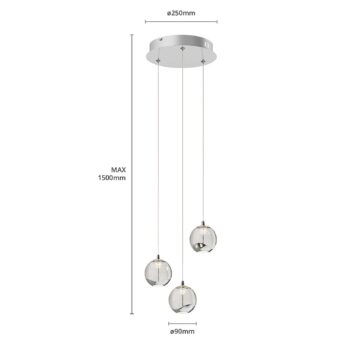 Lucande LED závesné svietidlo Hayley, Ø 25 cm, 3 svetlá, chróm, sklo