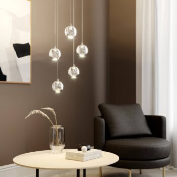 Lucande LED závesné svietidlo Hayley, Ø 30 cm, 5 svetiel, chróm, sklo