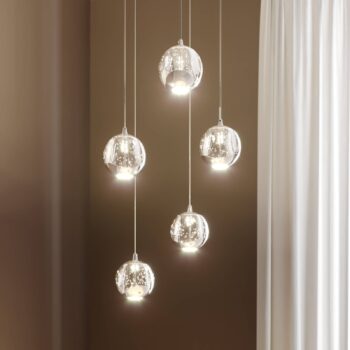 Lucande LED závesné svietidlo Hayley, Ø 30 cm, 5 svetiel, chróm, sklo