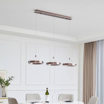 Lucande LED závesné svietidlo Kolo, 114 cm, 3-pl., hnedé, stmievateľné