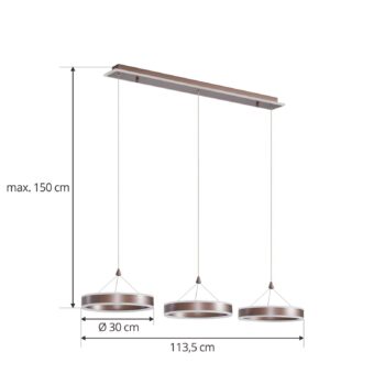 Lucande LED závesné svietidlo Kolo, 114 cm, 3-pl., hnedé, stmievateľné