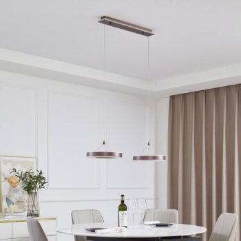 Lucande LED závesné svietidlo Kolo, 86 cm, 2-pl., hnedé, stmievateľné
