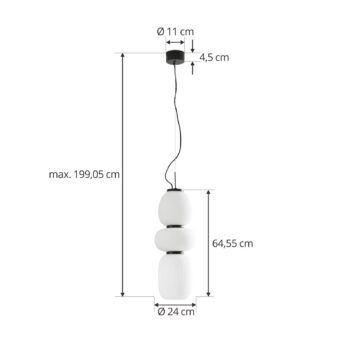 Lucande LED závesné svietidlo Lucya, 3 svetlá, sklo, biela, 64,5 cm