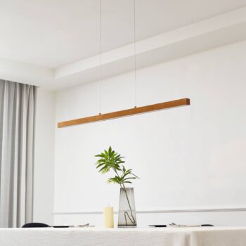 Lucande LED závesné svietidlo Nihalo, drevo, 122 cm, stmievateľné, CCT