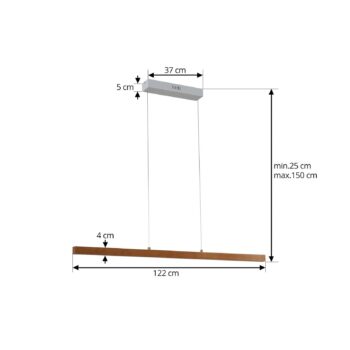 Lucande LED závesné svietidlo Nihalo, drevo, 122 cm, stmievateľné, CCT