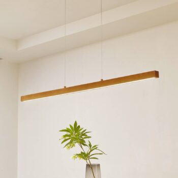 Lucande LED závesné svietidlo Nihalo, drevo, 122 cm, stmievateľné, CCT