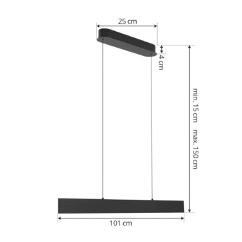 Lucande LED závesné svietidlo Philine, dĺžka 101 cm čierna liatina