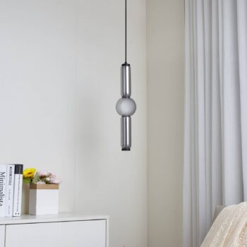 Lucande LED závesné svietidlo Savete, dymová sivá, sklo, Ø 12 cm