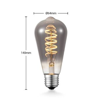 Lucande LED žiarovka E27 ST64 4W dymová 1 800 K stmievateľná