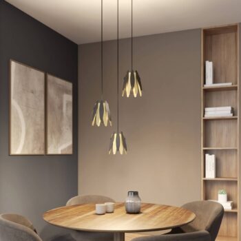 Lucande Lounit, závesná lampa, čierno-zlatá 3-pl.