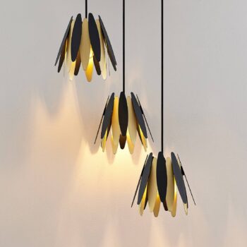 Lucande Lounit, závesná lampa, čierno-zlatá 3-pl.