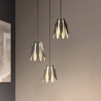 Lucande Lounit, závesná lampa, čierno-zlatá 3-pl.