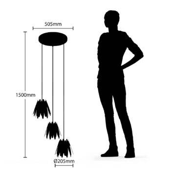 Lucande Lounit, závesná lampa, čierno-zlatá 3-pl.